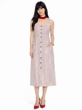 Artisan NY Stripe Linen Button Front Dress Womens SZ S 4 Cottagecore Minamalist